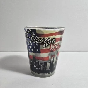 Chicago USA Souvenir Shot Glass American Flag City Scap - Picture 1 of 5