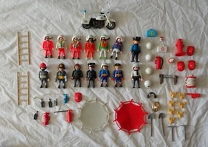 PLAYMOBIL LARGE LOT POLICE MAN FIREMAN AIR RESCUE FIGURES MOTORCYCLE ACCESSORIES - Picture 1 of 7