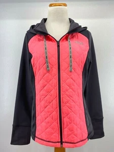 FILA Ladies Size M Sports Jacket Hooded Gray Pink Quilted Front Full Zip U28 - Picture 1 of 7