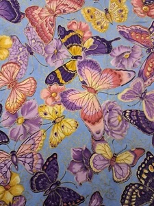 Tessuti Cranston di Joan Messmore 100 farfalle di cotone su blu vintage - Foto 1 di 3
