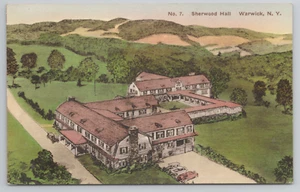Warwick NY Bird's-Eye Aerial View of Sherwood Hall Convalescent Home Postcard - Picture 1 of 5