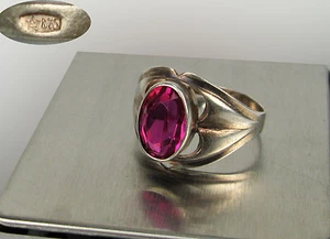 Vintage RING SILBER 875 Stern Stempel vergoldet GR 10 rosa Stein 4,27 g UdSSR - Bild 1 von 12