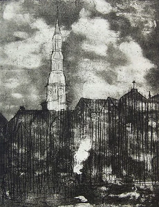 EMIL NOLDE mounted vintage repro print 12 x 10" 1948 Hamburg church EN05 - Picture 1 of 5