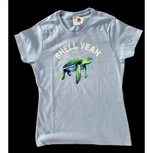 Women's 100% Cotton "Shell Yeah" Sea Turtle Light Blue Graphic T-Shirt Top S NWT - Picture 1 of 3