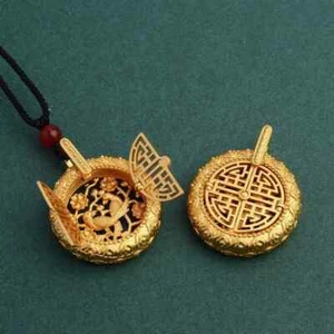 Chinese Vintage Gold Hollowed-out Lucky Pendant Necklace Necklace Jewelry - Picture 1 of 8