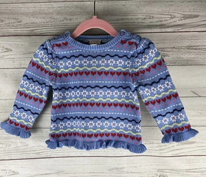 Talbots Kinder Pullover Baby 18 Monate blau Blume Herz Rüschenbesatz 100% Baumwolle  - Bild 1 von 12