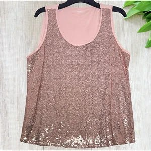 Lane Bryant Women's Scoop-Neck Sequin Knit Tank Size 22/24 Rose Gold Disco Glam - Picture 1 of 12