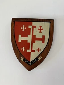 Vintage Wooden Lichfield Staffordshire Plaque Shield Crest - Picture 1 of 7