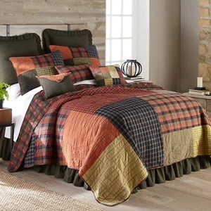 Donna Sharp Woodland Square King Quilt Farmhouse Country Lodge Patchwork Cotton - Picture 1 of 4