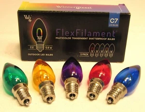 C7 LED Bulbs 5-Pack Multicolor Transparent Shatterproof FlexFilament Christmas - Picture 1 of 5