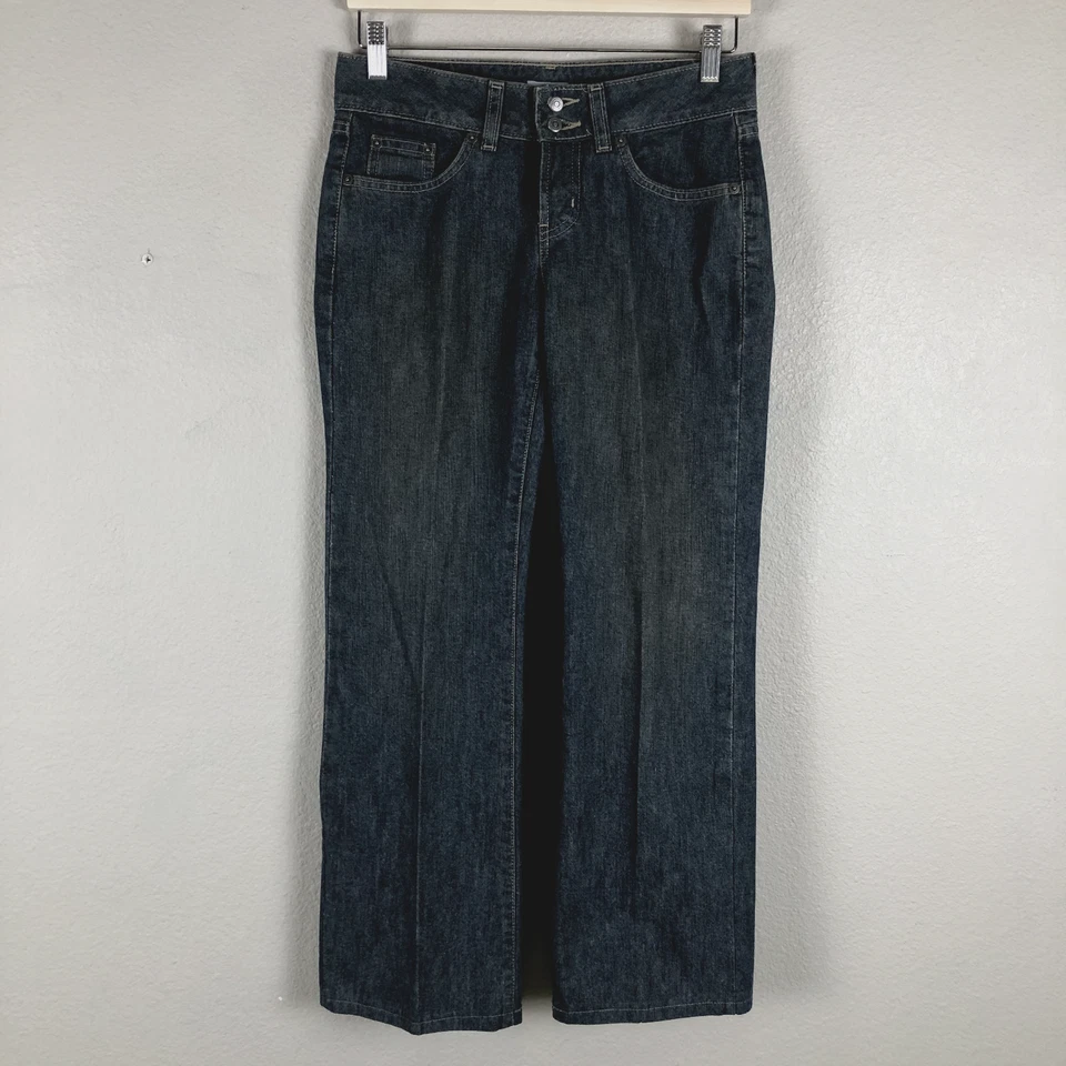 Pantalones de mezclilla halógenos para mujer 2 azules lavado medio botín tiro bajo moda occidental tendencia Foto 1 de 4