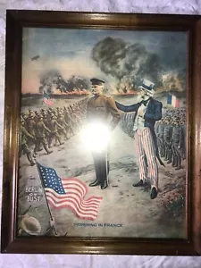 RARE Antique EG RENESCH 1917 PERSHING IN FRANCE WW1 Propaganda POSTER 22½"x18½" - Picture 1 of 24