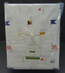 NEW Pottery Barn Foundation CAL KING Size Nautical Flag Print Sheet Set Organic - Picture 1 of 11
