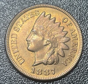1887 Indian Head Cent Penny Choice Uncirculated Red Coin Tougher Date - Picture 1 of 3
