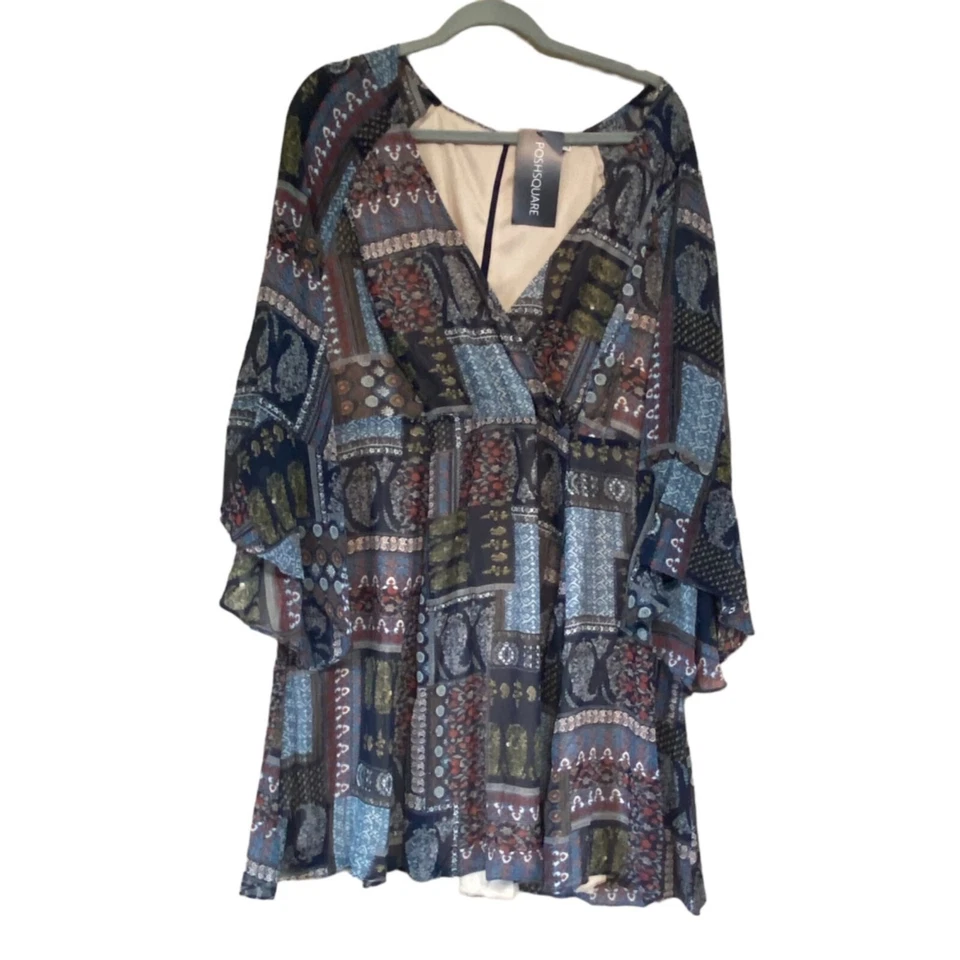 Vestido Soprano Boho Chic Cuello en V Mujer 2X Flutter Cachemira Caprichoso Floral Fluido Foto 1 de 4