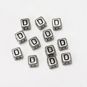 6mm Silver Metallic Alphabet Beads Black Letter "D" 100pc - Picture 1 of 1