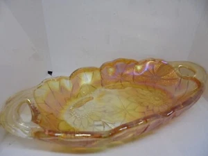 Vintage Sunflower Indiana Carnival Glass Amber Gold Oval Candy Nut Relish Dish - Picture 1 of 5