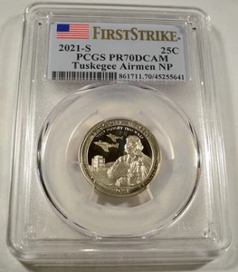 2021-S 25c revestido PCGS PR70DCAM TUSKEGEE AVIADORES PRUEBA DE CUARTOS CAMAFEO PROFUNDO PR 70 - Imagen 1 de 4