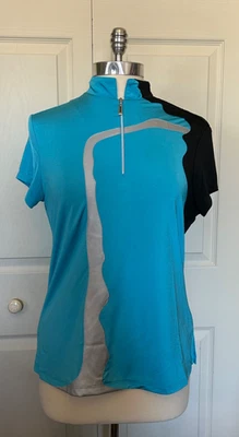 Jamie Sadock Women’s Golf  Top Stretch 1/4 Zip Short Sleeve Blue Black Gray Med - Image 1 of 4