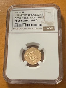 Israel 1993 Gold 1/10 oz 1 New Sheqel NGC PF69UC Apple Tree and Young Hart - Picture 1 of 2