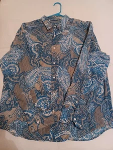 Cubavera Linen Blend Hawaiian Shirt Mens XL Button Up Long Sleeve Cruise Beach - Picture 1 of 5