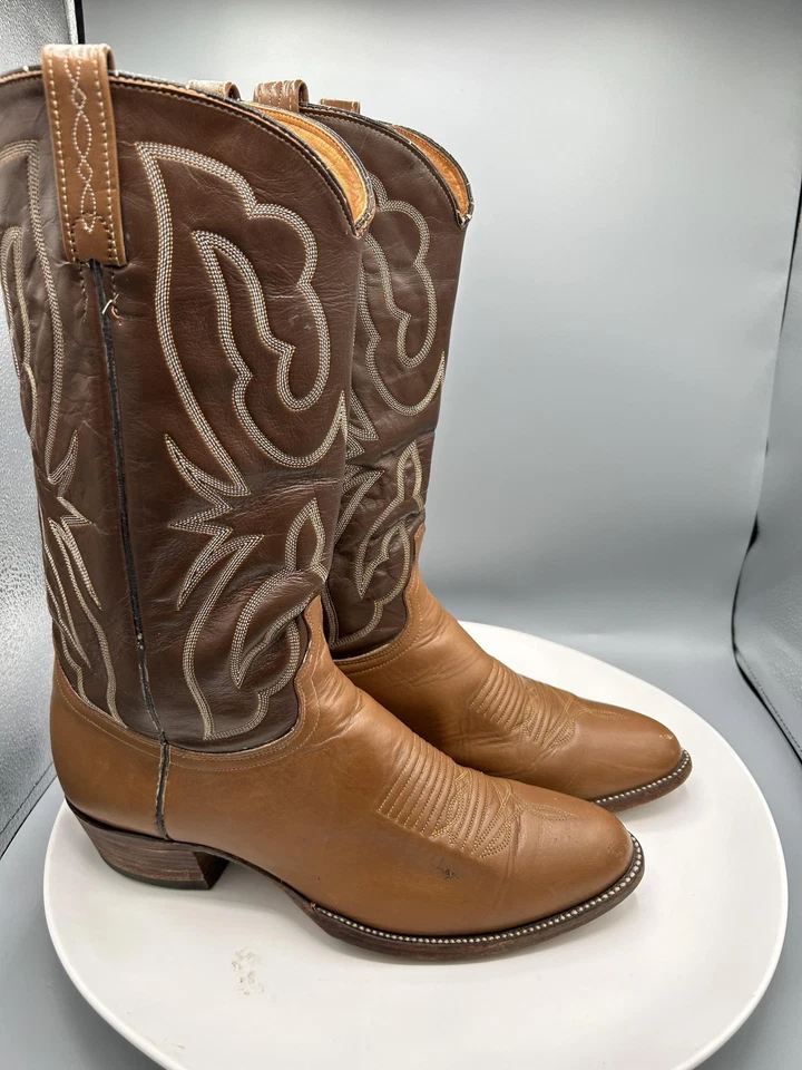 J Chisholm Boots Mens Size 10.5 D Brown Tan Western Cowboy Leather Made in USA - Image 1 of 4