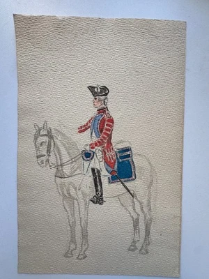 Antique 19th C French Gouache Painting Napoleonic Military Uniform Horse 6 x 9.5 - Image 1 of 4