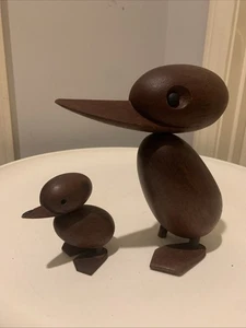 LOT OF 2 Hans Bolling Carved Wooden Duck Duckling Denmark Lrg Sm Foot Missing - Picture 1 of 15