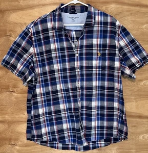 U.S. Polo Assn. Mens 3XLT Button Down Blue Plaid Short Sleeve Shirt Pocket - Picture 1 of 7