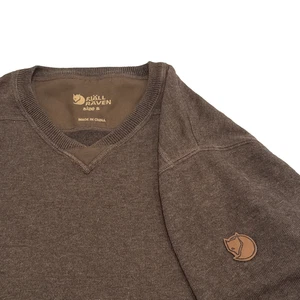 Fjällräven Herren Small V-Neck Woods Sommer Pullover Braun Baumwolle Wolle - Bild 1 von 9