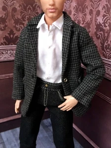 BQ-ARGON – Gray Checkered Cotton Blazer for 12" 1/6 Scale Ken Dolls - Picture 1 of 9