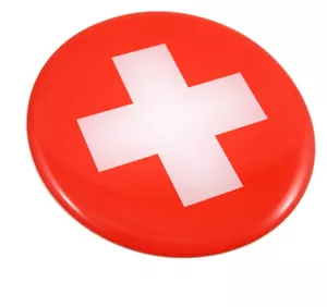 Swiss Switzerland flag Round domed decal emblem Car bike 3d sticker 2.44" - Bild 1 von 2