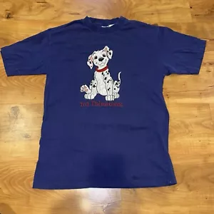 Vintage 90s Disney 101 Dalmations Blue Crew Neck T-Shirt Embroidered Size Large - Picture 1 of 7