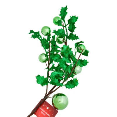FABFINDS Christmas Glitter Holly And Baubles Decorative Stem Assorted Colours