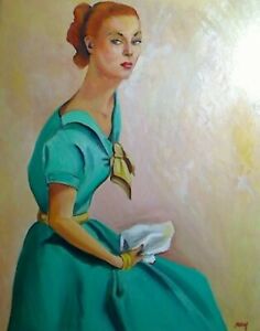 Raymond Kowalski, painting of a woman, oil on illustration board