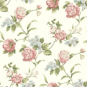 Wallpaper Red Pink Blue Green Rose Floral Vine on Eggshell White 56 sq ft Bolt - Picture 1 of 1