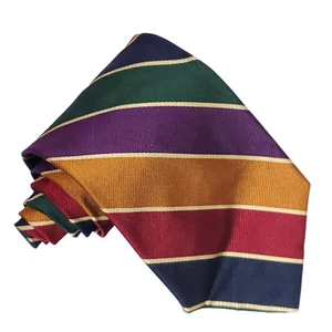 Vintage Joseph Bank Striped Silk Necktie Tie Jewel Tones Red Blue Green Gold - Picture 1 of 4