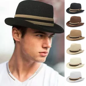 Herren Damen Sommer Stroh Homburg Hüte Retro Fedora Sonnenhut Jazz Caps 7 1/8-7 3/4 - Bild 1 von 17