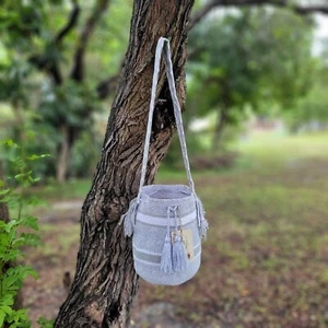 2 COLORS π¨π΄ Colombian Large Handmade Wayuu Tribe Mochila Gray Bucket Boho Bag - Picture 1 of 9