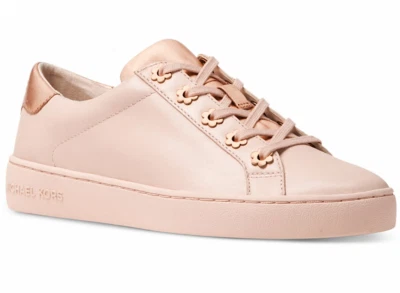 New Michael Kors Irving Sneakers Leather Lace up Tennis floral eyelets Soft Pink - Image 1 of 3