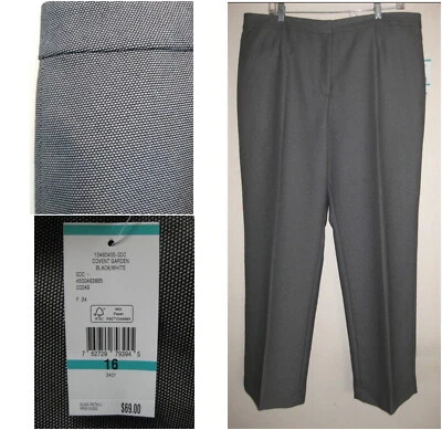 NWT Light slacks 16 Black White Pattern Fly Unlined Career Pants Evan-Picone New - Image 1 of 4