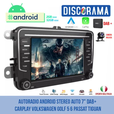 AUTORADIO ANDROID STEREO AUTO 7" DAB+ CARPLAY VOLKSWAGEN GOLF 5 6 PASSAT TIGUAN - Immagine 1 di 4