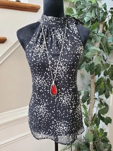 Veronica M Women Black Polka Dot Rayon Halter Neck Sleeveless Top Blouse Size XS - Picture 1 of 11