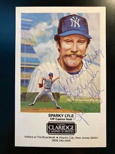 Sparky Lyle Autographed NY Yankees 4x6 Claridge Casino VIP Host Promo Card 