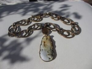 GORGEOUS VTG STEPHEN DWECK BRONZE&CHINESE CARVED JADE PENDANT W/CITRINE NECKLACE