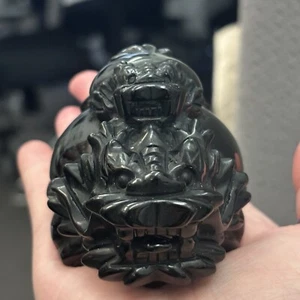 Natural Hand Carved Black Obsidian Double Pixiu Mom n BB Pls Read Description - Picture 1 of 6