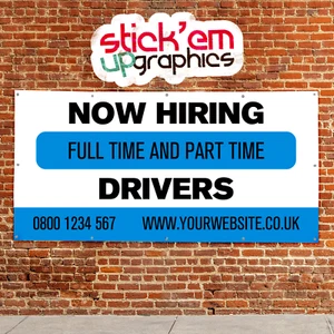 NOW HIRING Drivers Job Advert PVC Outdoor Banner Sign Blue v2 Recruit HGV/LGV - Picture 1 of 18