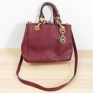 MICHAEL KORS Bag Women Leather Red Crossbody Sling Tote Small Burgundy Cynthia - Picture 1 of 19