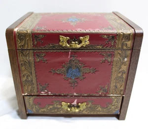 Asiatisch inspirierte Schmuckschatulle mit Spieluhr 1 Schublade funktioniert ~ Holz ~ 7,5 x 5,75 x 6,5 hoch - Bild 1 von 7