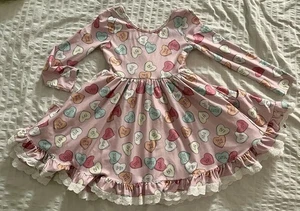 Cheeky Plum Dress Size 6T Long Sleeve Pink heart xoxo print - Picture 1 of 3